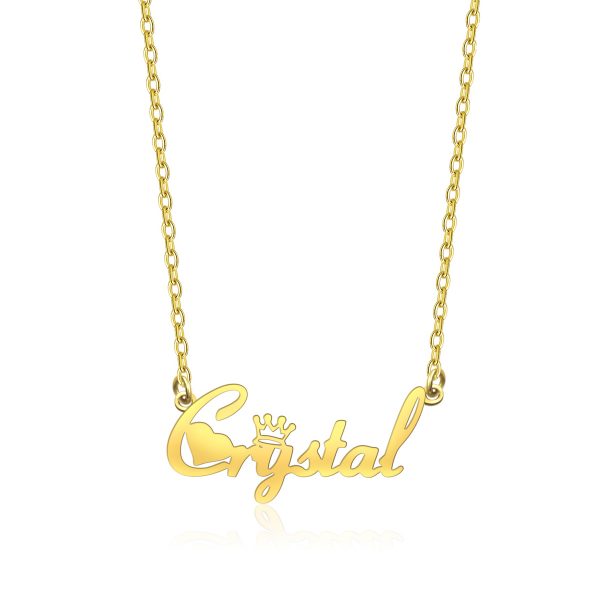 Crystal Style Name Necklace 18K Gold Plated Copper