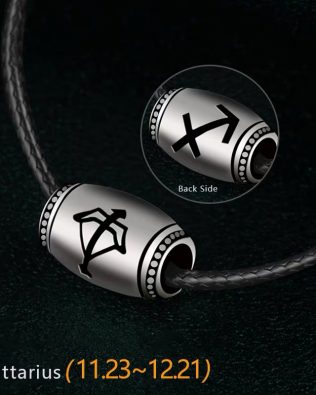 Sagittarius Name Engrave Necklace Unisex Black Chain