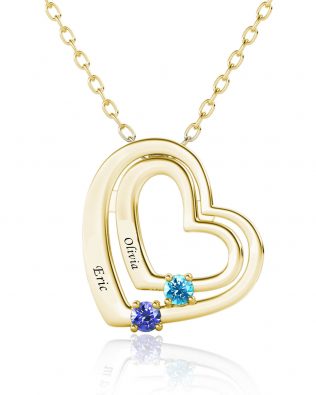 Name Engraving Heart Style Necklace with Birthstone Silver