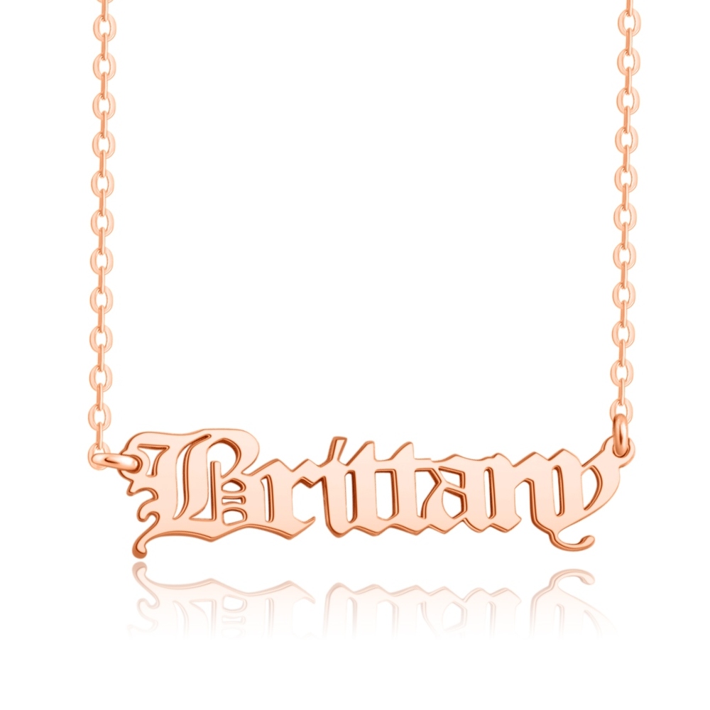 old english style name necklace silver Rose gold plated