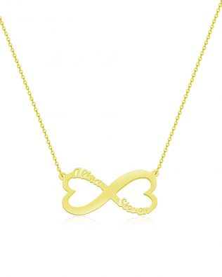 Double Heart Infinity 2 Name Necklace Silver