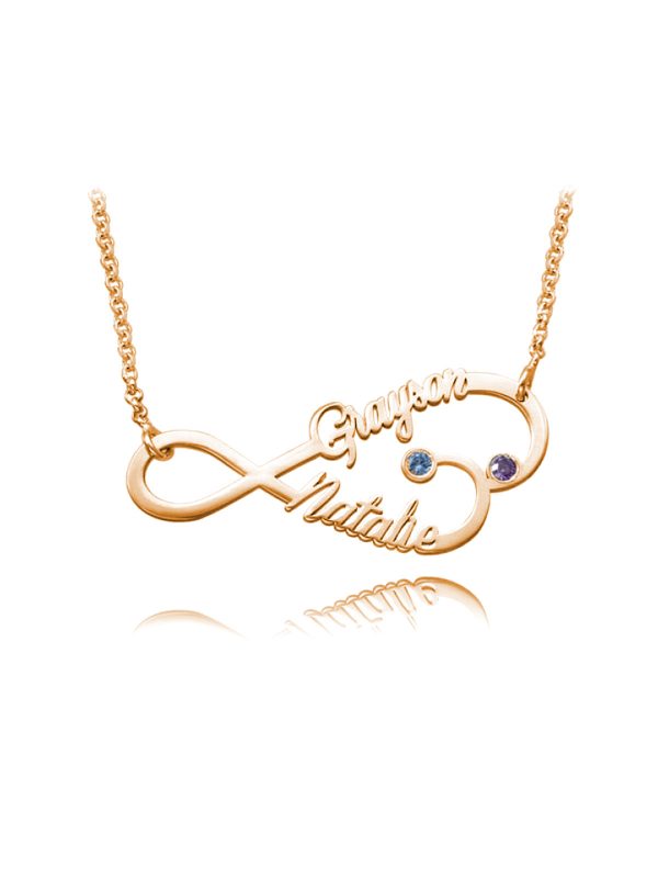personalized infinity heart name neckalce rose gold