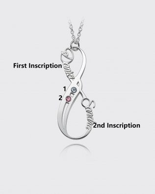 Vertical Infinity Name Necklace with Birthstone Silver