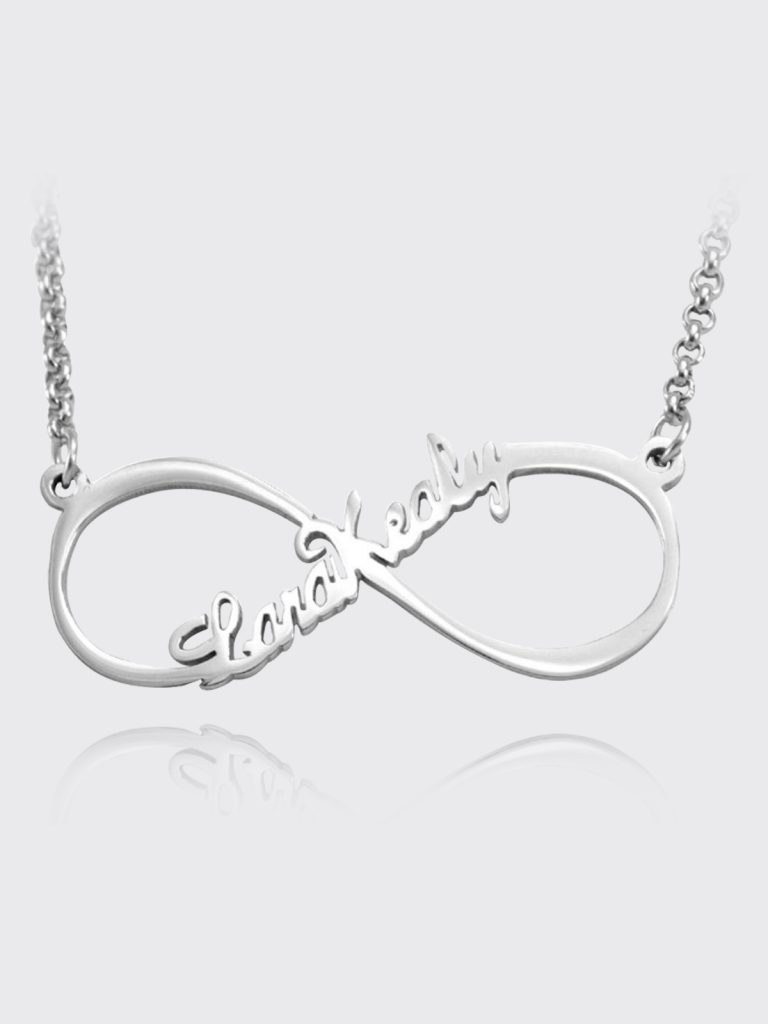 single name infinity name necklace silver platinum plated