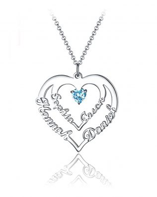 heart name necklace with birthstone