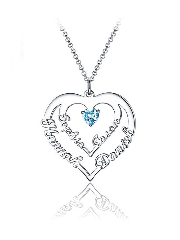 heart name necklace with birthstone
