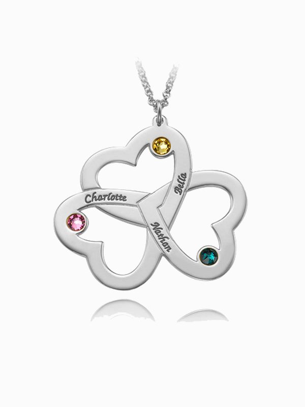 3 heart name necklace platinum plated
