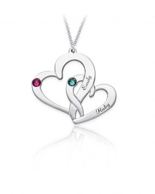 two heart name necklace platinum plated silver