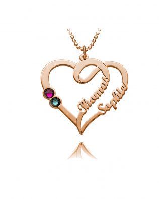 overlapping heart name necklace rose gold silver