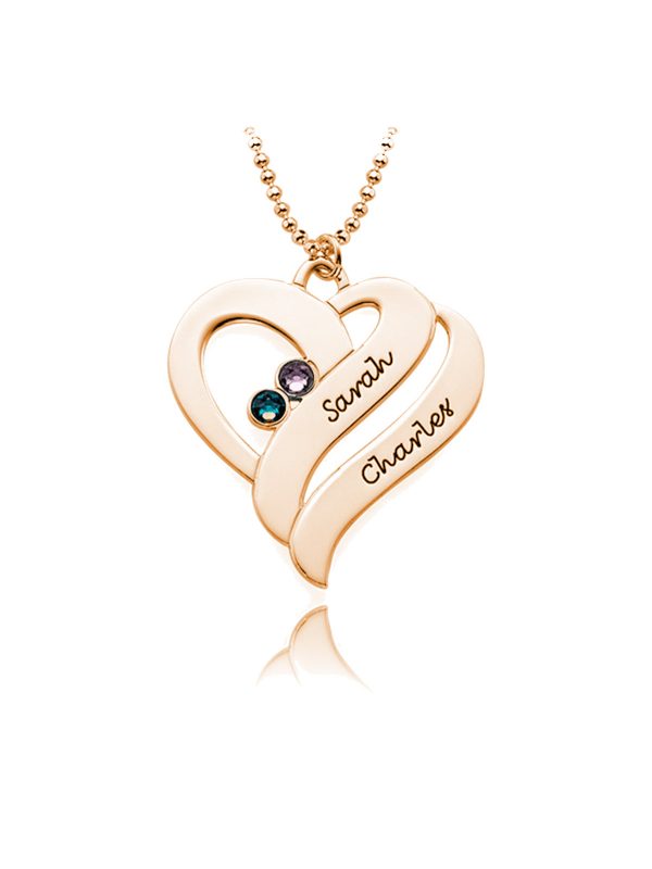 heart name necklace rose gold plated silver