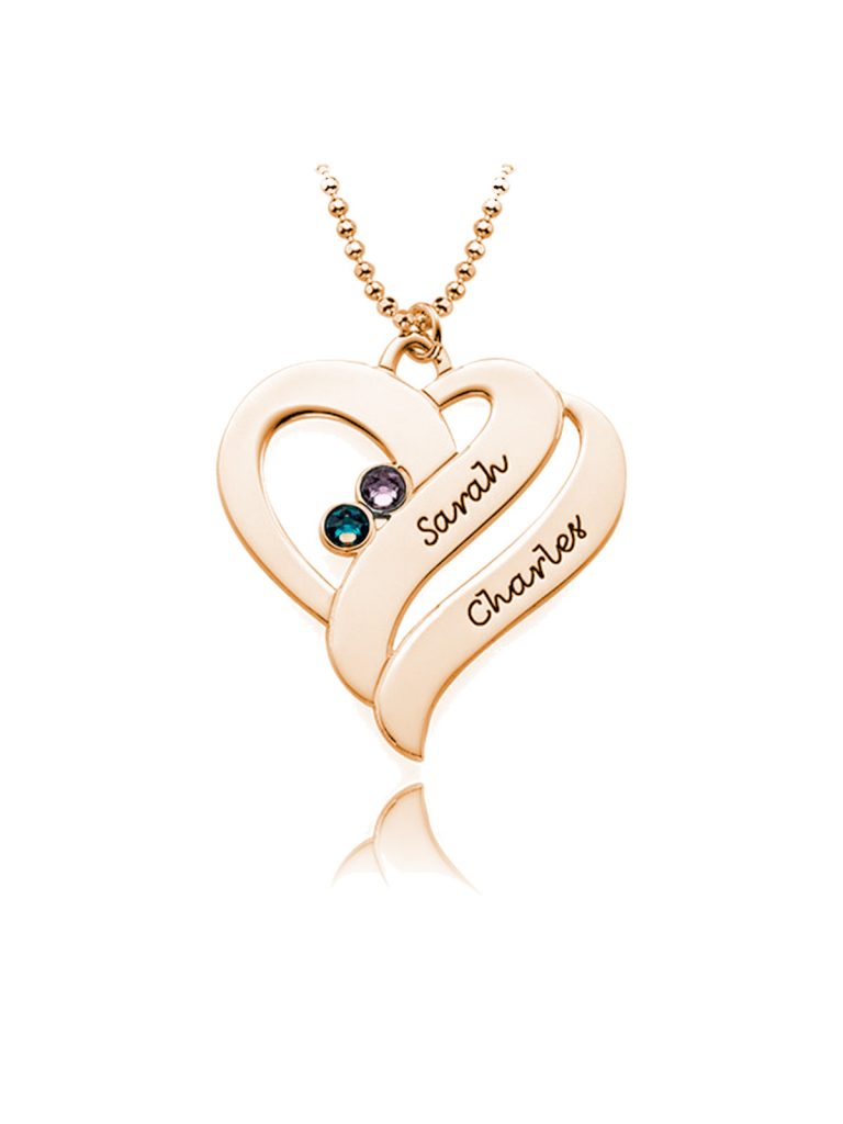 heart name necklace rose gold plated silver