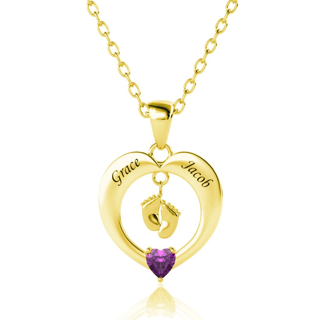 heart feet name necklace 18k gold plated
