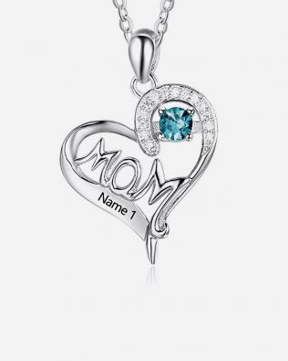 mom heart name necklace one name gemstone silver