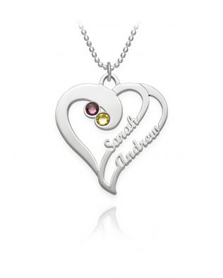 overlapping heart necklace with birthstone