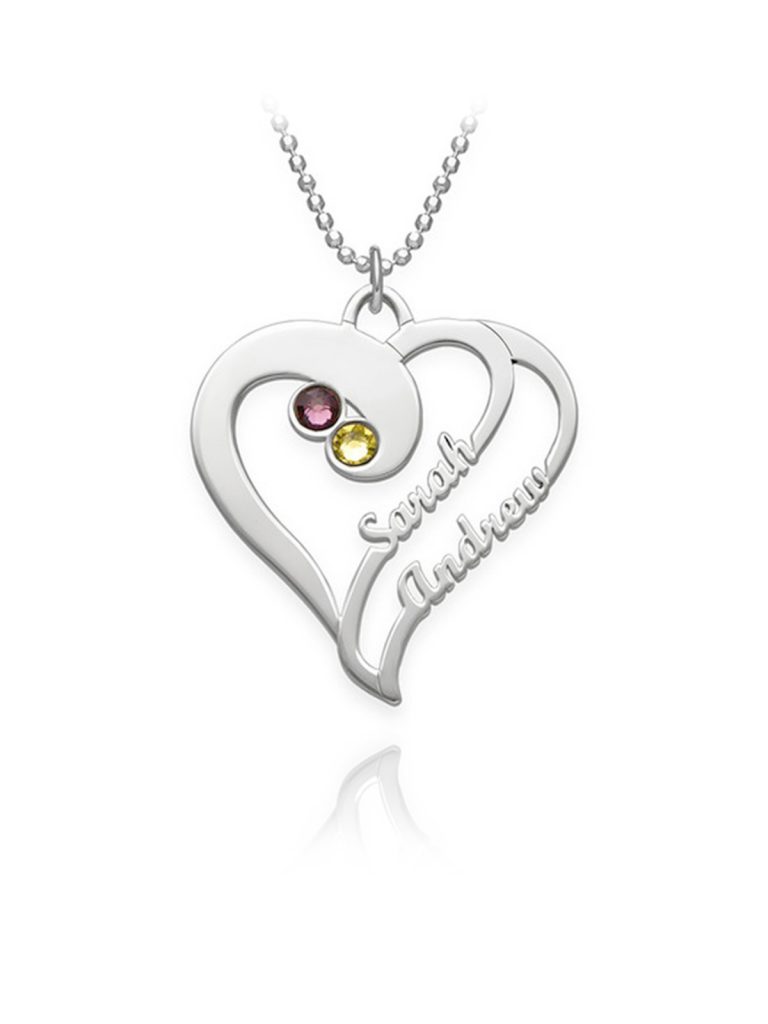 overlapping heart necklace with birthstone