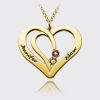 overlapping heart name necklace with birthstone 18k gold silver