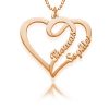 overlapping heart necklace 2 name silver custom