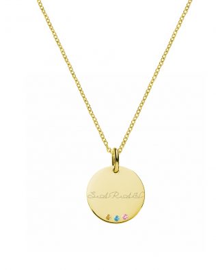 Disc Name Necklace with Birthstones Silver 18k Gold Plated