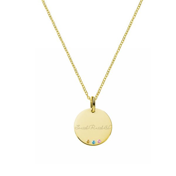 Disc Name Necklace with Birthstones Silver 18k Gold Plated