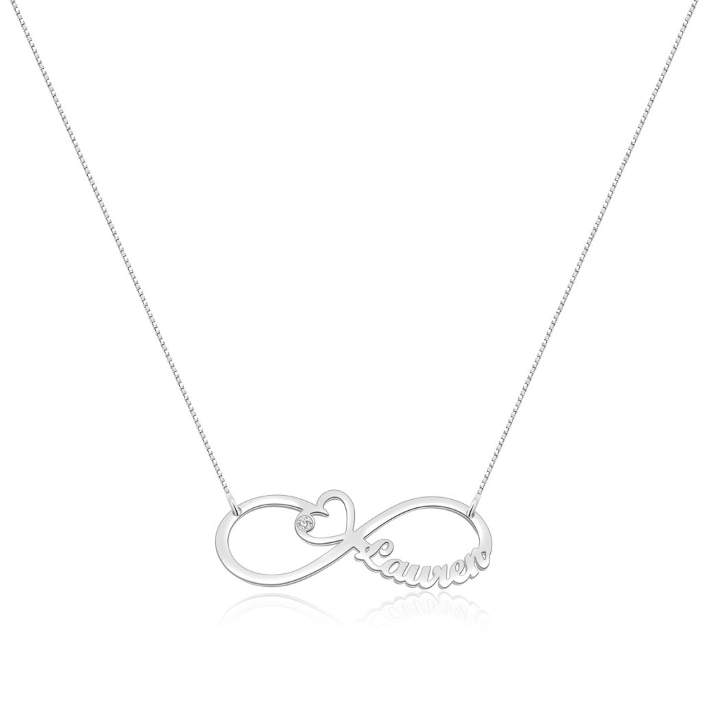 Heart Infinity Single Name Necklace Platinum Plated Silver