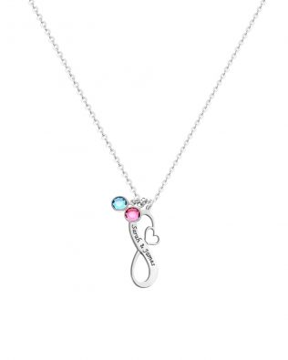 Infinity Name Necklace with Birthstone Platinum Plated Silver