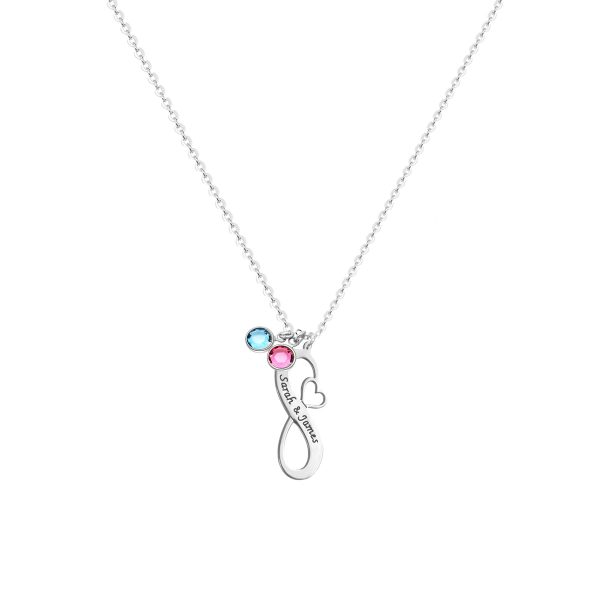 Infinity Name Necklace with Birthstone Platinum Plated Silver