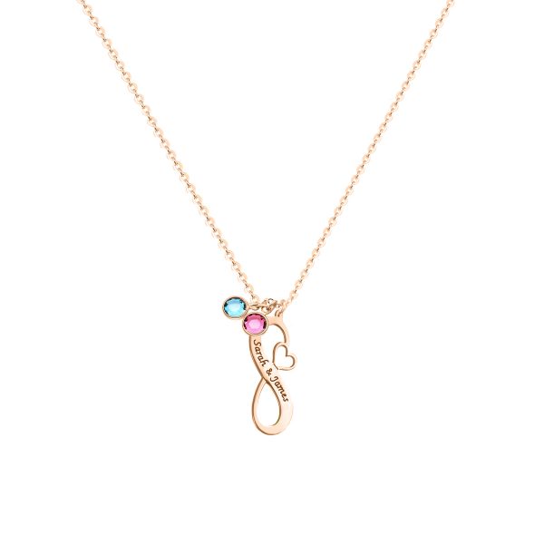 Infinity Name Necklace with Birthstone Rose Gold Plated Silver