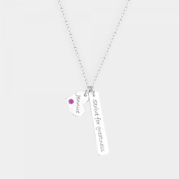 bar and heart name necklace silver platinum plated