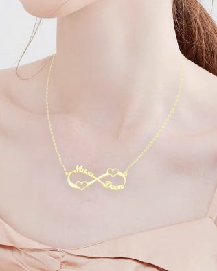 Double Heart Infinity Name Necklace Silver
