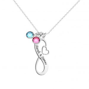 infinity name necklace with birthstone in silver platinum plated