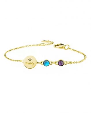 Personalized Dics Name Bracelet with 2 Birthstone Sterling Silver
