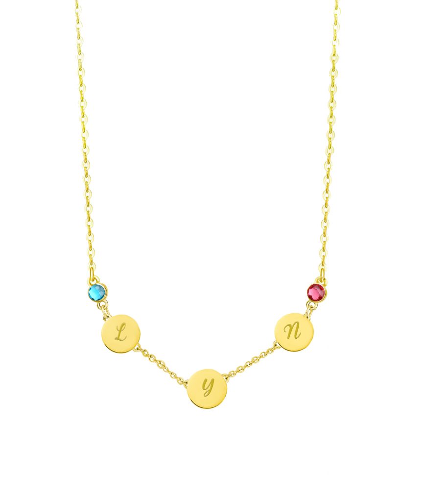 Letter Name Necklace with Birthstone 18k Gold