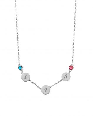 Letter Name Necklace with Birthstone Platinum Plated
