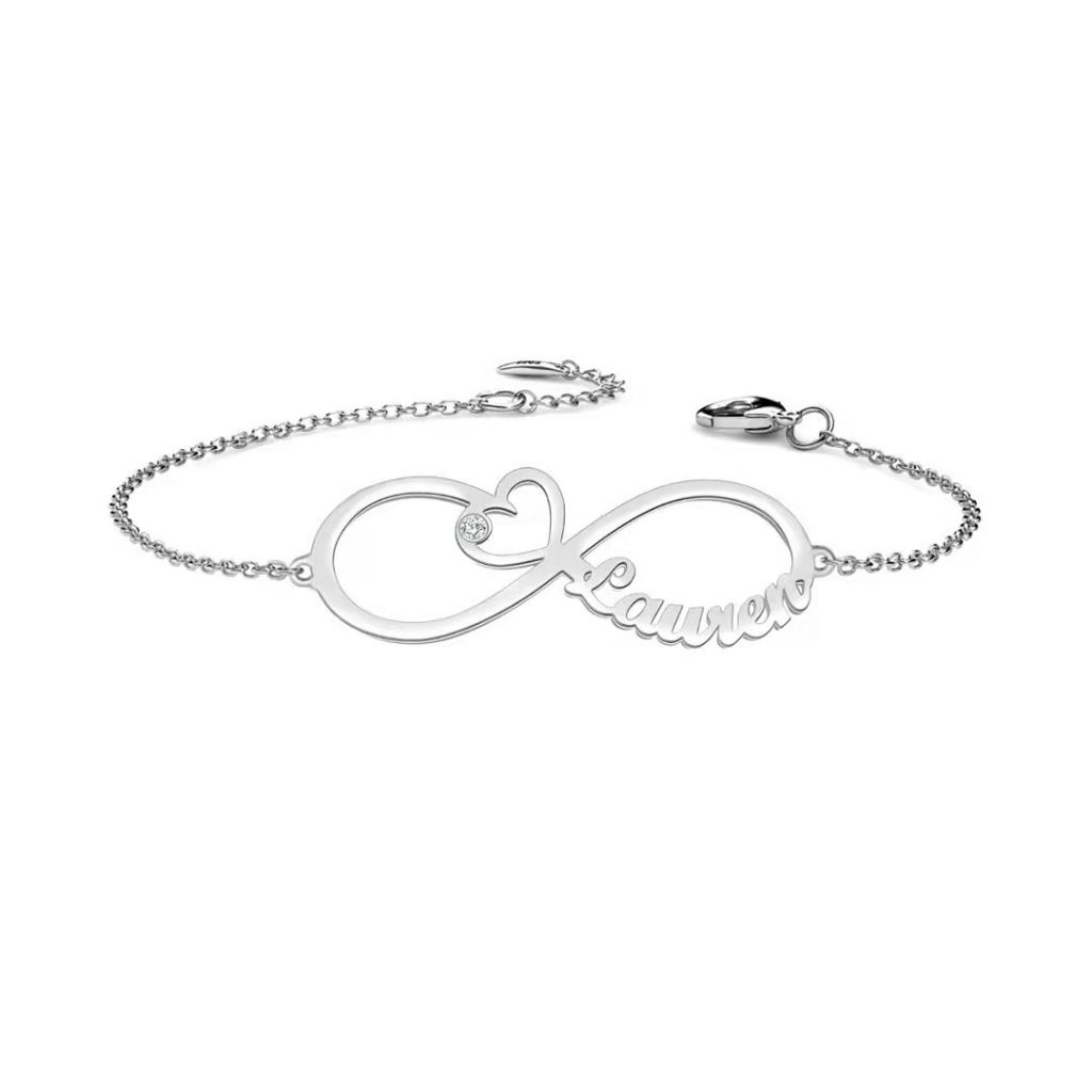infinity name with birthstone bracelet platinum plated