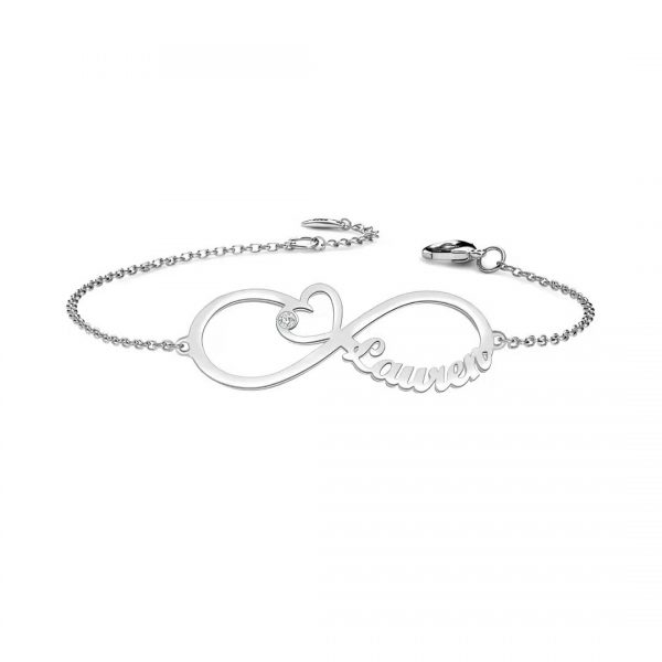 infinity name with birthstone bracelet platinum plated