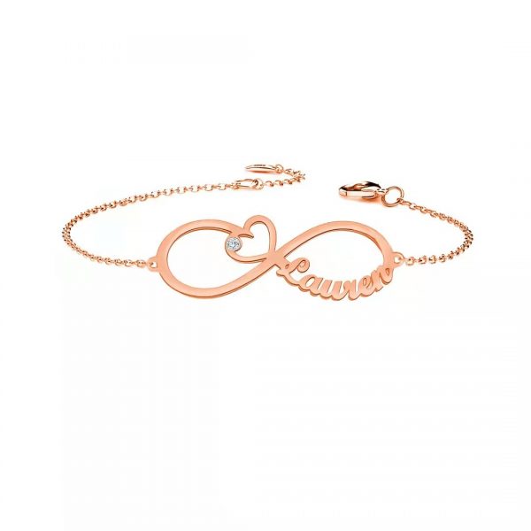 infinity name with birthstone bracelet rose gold plated