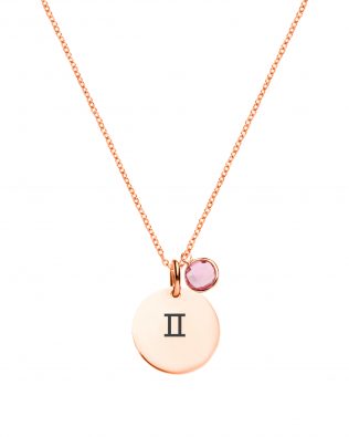 Gemini Necklace with Birthstone Rose Gold