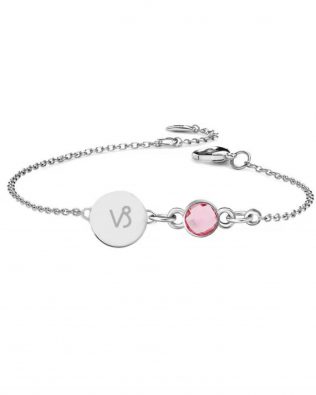 Personalized Horoscope Disc Bracelet with Birthstone Silver