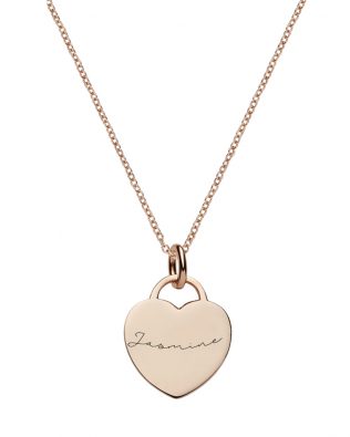 personalized heart tag name necklace rose gold plated sterling silver