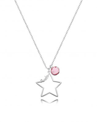 Personalized Star Name Necklace with Birthstone Silver