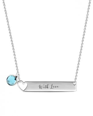 bar name necklace with birthstone sterling silver pesonalized platinum plated