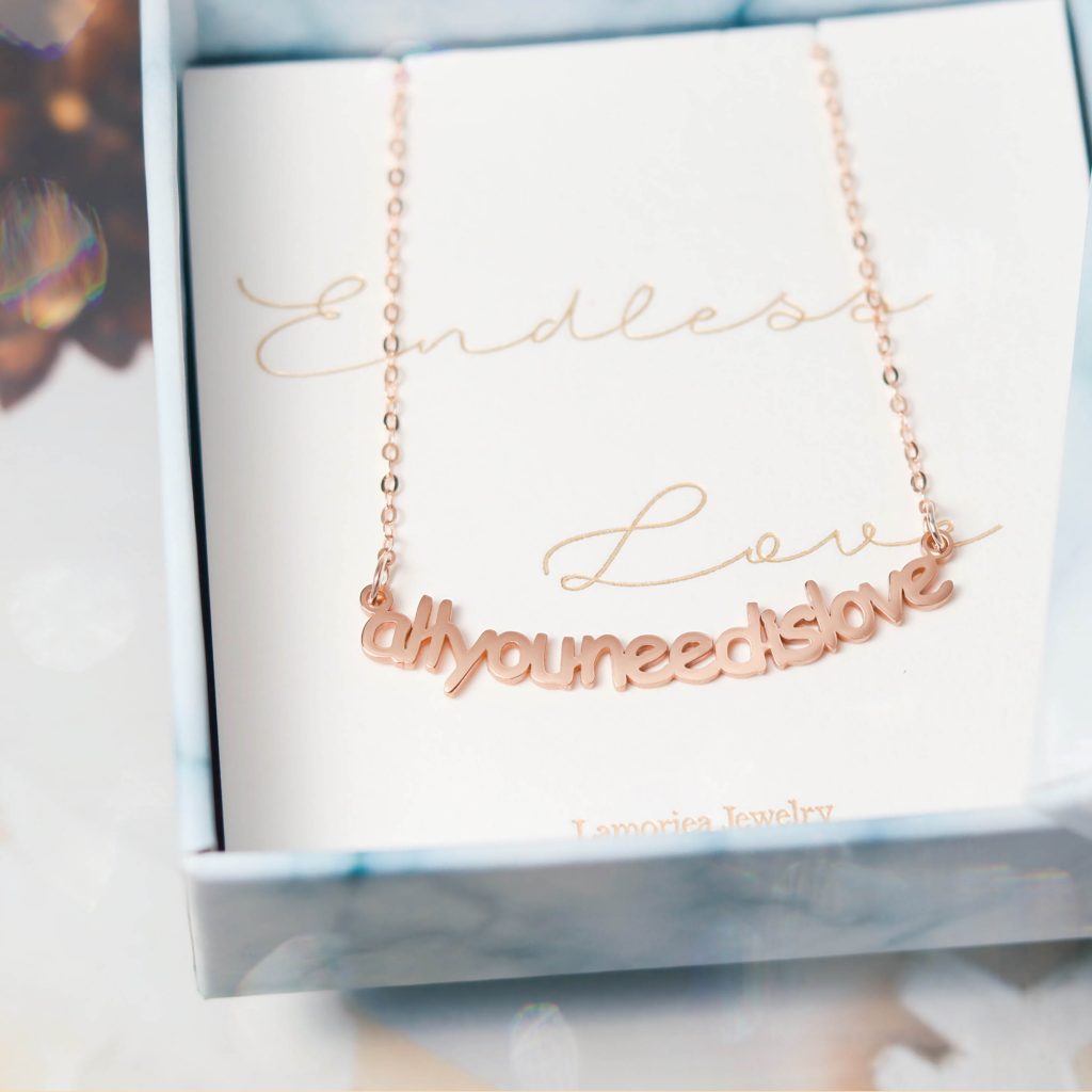 personalized name necklace rose gold plated sterling silver
