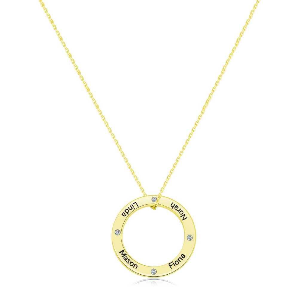 personalized circle necklace with birthstone platinum plated