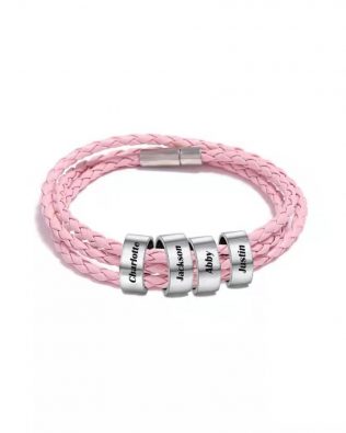 Personalized Family Braided Rope Name Bracelet Pink