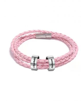 Personalized Romantic Braided Rope Name Bracelet Pink