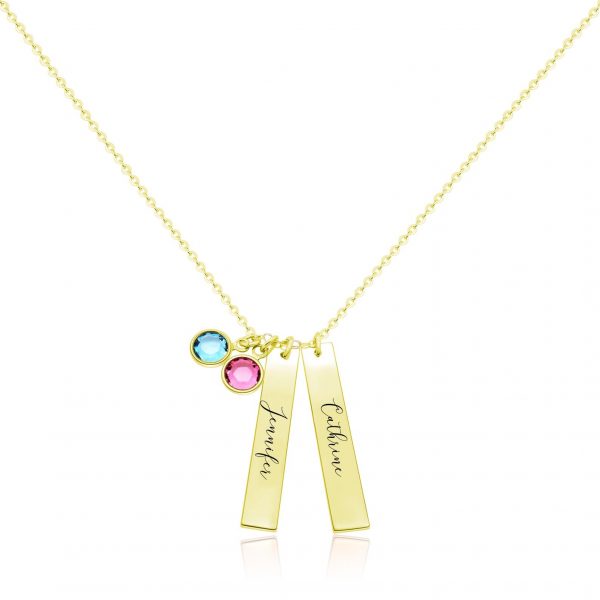 personalized bar name necklace with birthstones sterling silver