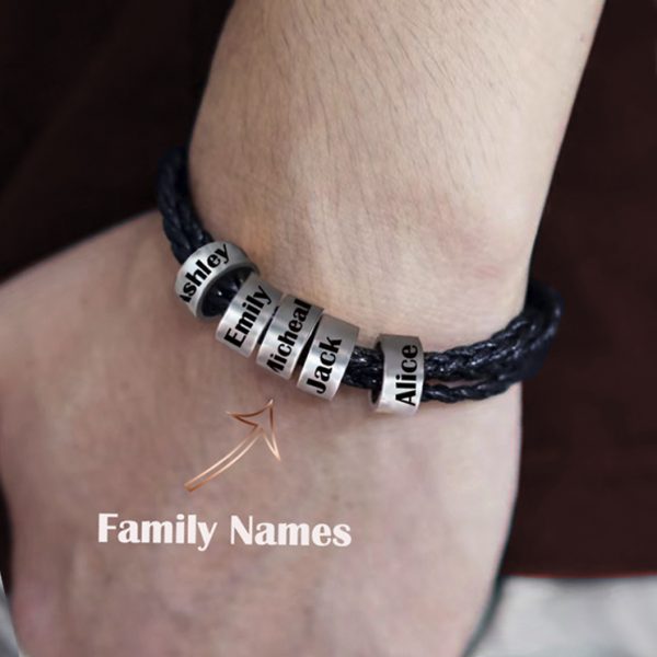 personalized family braided rope name bracelet model pic