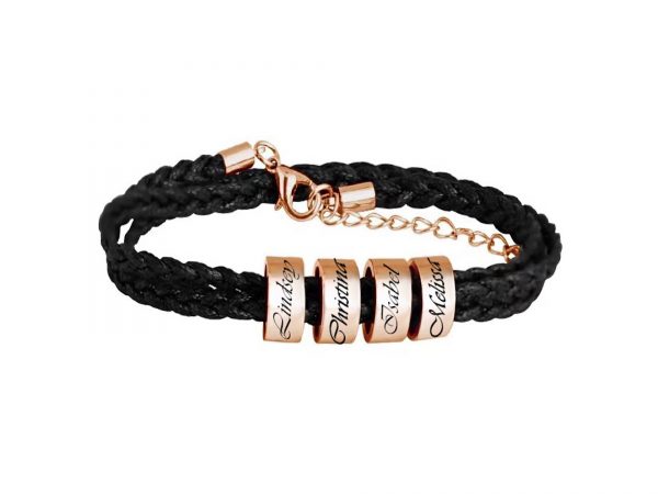 Personalized Four Beads Name Bracelet Silver Rose Gold