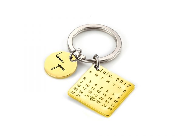 personalized calendar keychain gold