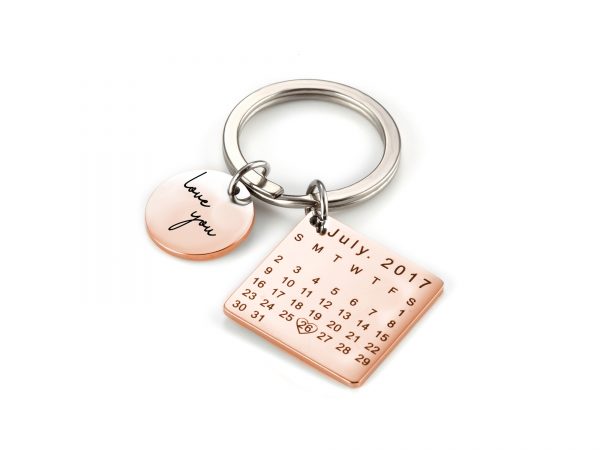 personalized calendar keychain rose gold